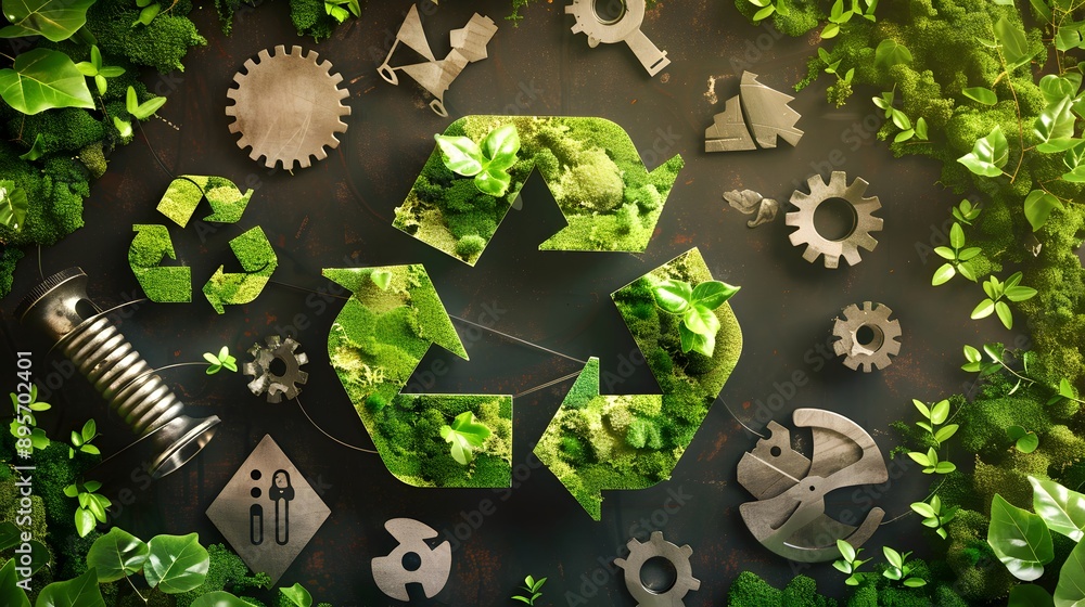 Poster a visually appealing representation of the circular economy, emphasizing the continuous use of resou