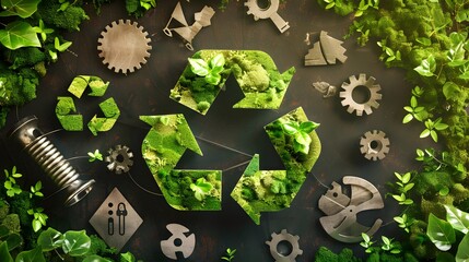 a visually appealing representation of the circular economy, emphasizing the continuous use of resources and elimination of waste, with circular, interconnected elements and eco-friendly motifs