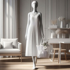 a mannequin in a white dress