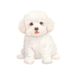 Obraz premium Cute white maltese dog illustration, Generative AI