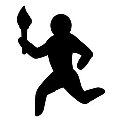 An athlete carries the Olympic flame. Silhouette. Vector illustration. Opening of a sporting event. The man is running. Isolated white background. Idea for web design.