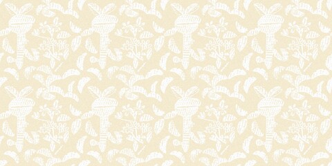 Modern white on cream lace effect wedding border texture. Soft tonal linen openwork block print with subtle hand drawn lattice damask printed fabric banner edge trim. 