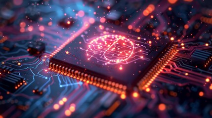 Obraz premium Glowing circuit board with neural network - generative ai