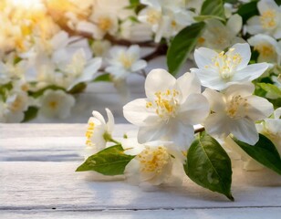Fototapeta premium art jasmine spring flowers frame on white background