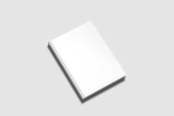 Blank white book cover on gray background mockup
