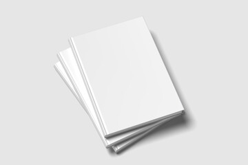 Blank white book cover on gray background mockup