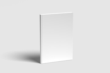 Blank white book cover on gray background mockup