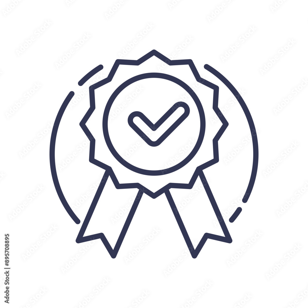 Aufkleber outline of a badge with a checkmark in the center, symbolizing approval or certification.