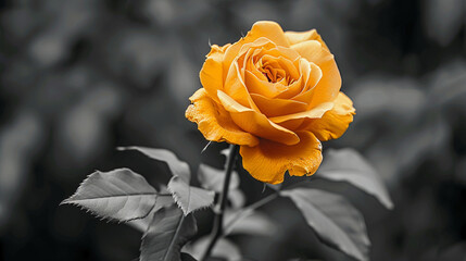 Solitary yellow rose blooms in dramatic darkness, a vibrant splash of summer on black canvas