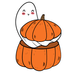 Ghostly Sheet and Pumpkin - Happy Halloween Vector Illustration and Clipart.

