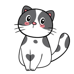 White Cat with Black Spots Looking Curious - Vector Clipart Illustration.