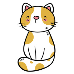 Happy Sitting White Cat with Orange Spots - Vector Illustration and Clipart.

