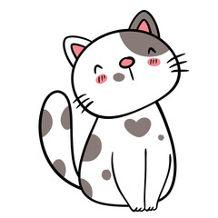 White Cat with Black Spots Sleeping - Vector Clipart Illustration.