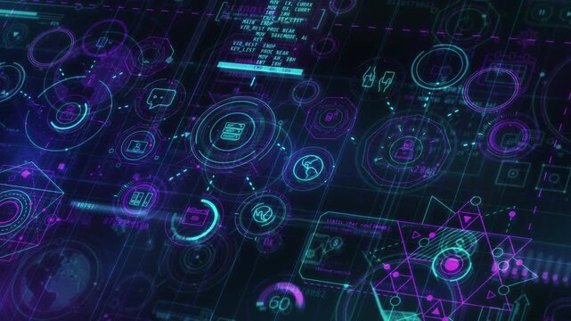 Interactive 3D illustration of computer data processing.
