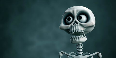 Halloween illustration featuring a cute skeleton with big expressive eyes.