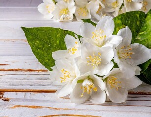 art jasmine spring flowers frame on white background