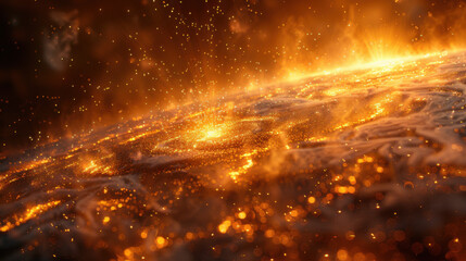 Naklejka premium Fiery Galaxy: A Celestial Tapestry of Light and Fire