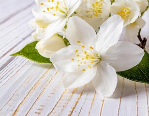 art jasmine spring flowers frame on white background