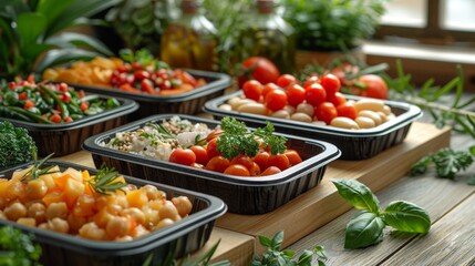 Fototapeta premium Fresh and healthy salad bowls with vegetables - generative ai