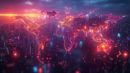 Obraz premium Glowing world map generative ai