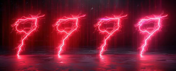 Four Red Lightning Bolts in a Dark Room