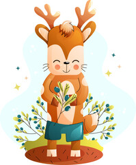 Childrens cute poster with a cartoon deer