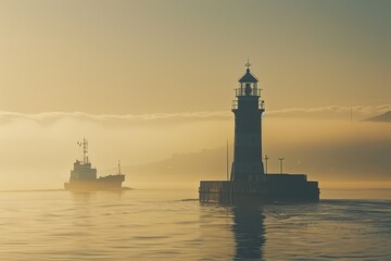 Lighthouse guiding a ship