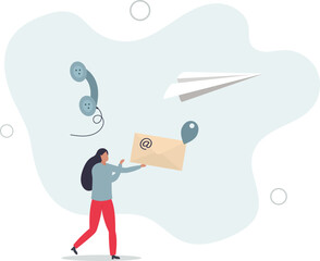 Contact us via email, phone or office location, communicate with customer or client, business information or channel for business contact concept.flat design.illustration with people.