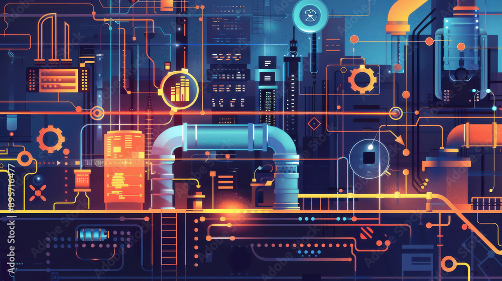 Aufkleber modern business workflow diagram showing how automation and advanced technology contribute to proces