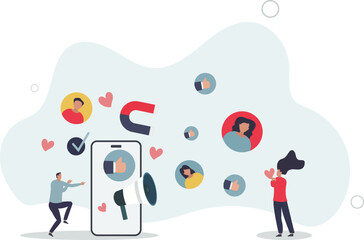 Customer engagement with social media ads and posts. Business advertising with marketing activities and product promotion.flat design.illustration with people.