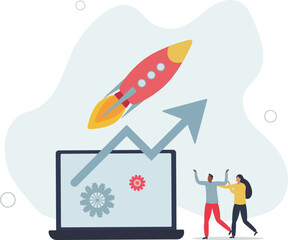 Productivity and effective work with results development.Successful profit raising and business boost with earnings .flat design.illustration with people.