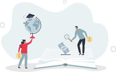 Investment in education and study tuition cost saving.University, academy, school or college scholarship as financial funding for knowledge or future learning.flat design.illustration with people.