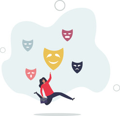 Personality, feeling and emotion change with facial masks.Psychological mindset with attitude, behavior and face expression diversity.flat design.illustration with people.