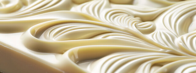 Detailed Shot of White Chocolate Bar with Elegant Swirls Highlighted by Artistic Abstract Background 