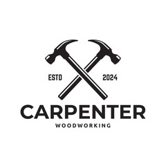 Carpentry, woodworking retro vintage vector logo design.