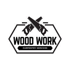 Carpentry, woodworking retro vintage vector logo design.