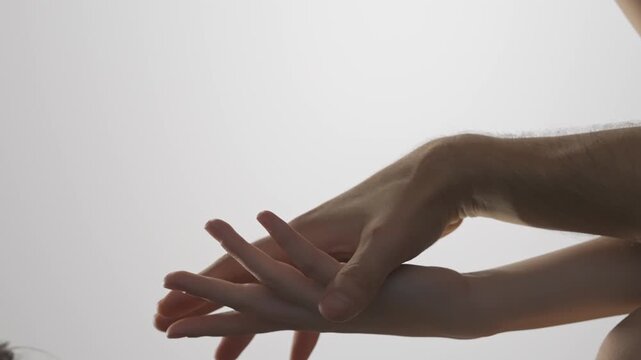 Young man and woman tender hands touching shot, passion intimacy mood, candid feelings, attraction and desire. Love and affection relationships concept.