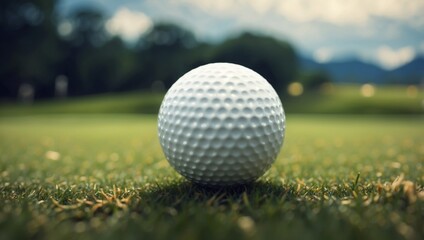 Obraz premium Golf ball on tee symbolizing calmness before action in summer olympic games, sports concept.