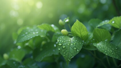 Green Leaves with Morning Dew A Moment of Pure Serenity in D Rendered Nature.