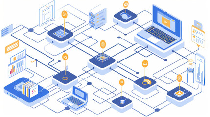 Obraz premium A streamlined business workflow diagram showing improved efficiency through automation and technology, with highlighted areas of process optimization