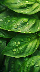 Naklejka premium Close-Up of Fresh Basil Leaves with Water Droplets High Detail and Natural Light 