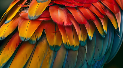 Obraz premium Close-Up of Exotic Parrot’s Vibrant Feathers Macro Photography 