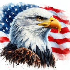 Naklejka premium America, symbol of America, USA, animal, hand drawin watercolor illustrations animals, flag of America, birds, eagle, bull, bison, horse, gopher, American 