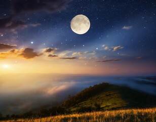 Moon and stars in the sky. Nature background.