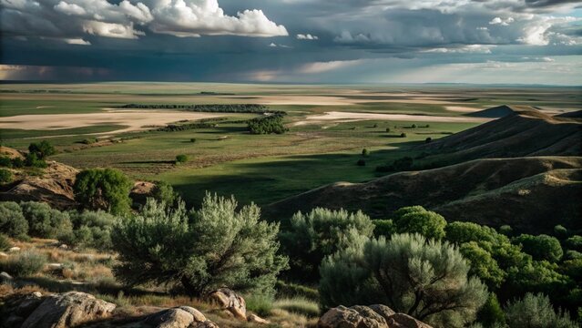 countryside plain landscape with clouds 