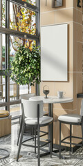 Obraz premium empty poster mockup in the cafe, white empty poster for copyspace, modern background,