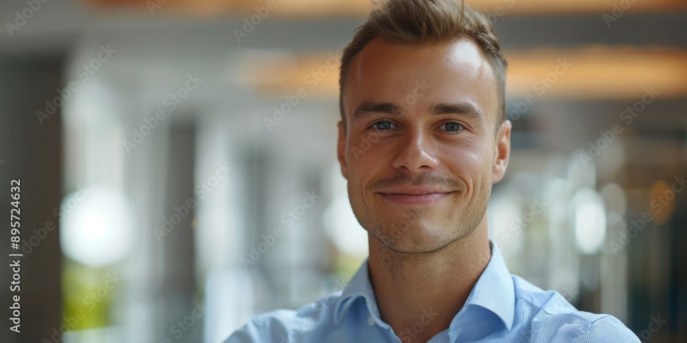 Wall mural a man with a bright smile looks directly at the camera