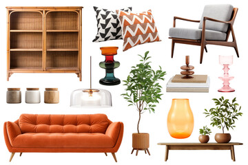 PNG midcentury modern furniture set, transparent background