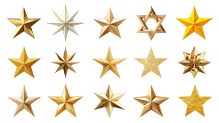 Gold star png element set, transparent background