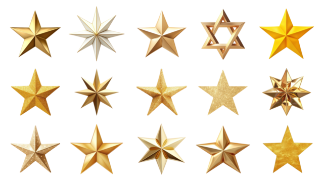Gold star png element set, transparent background